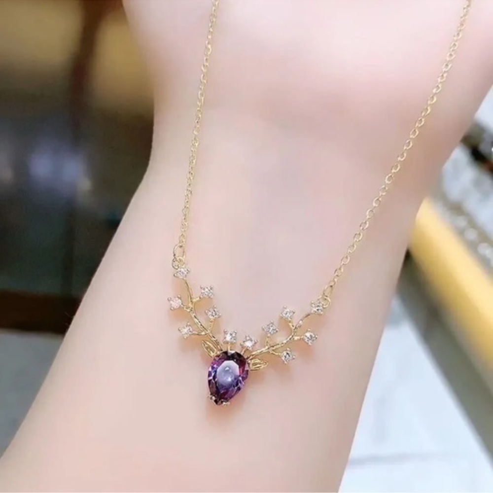 18k Gold Plated Doe Deer Purple Necklace NWT